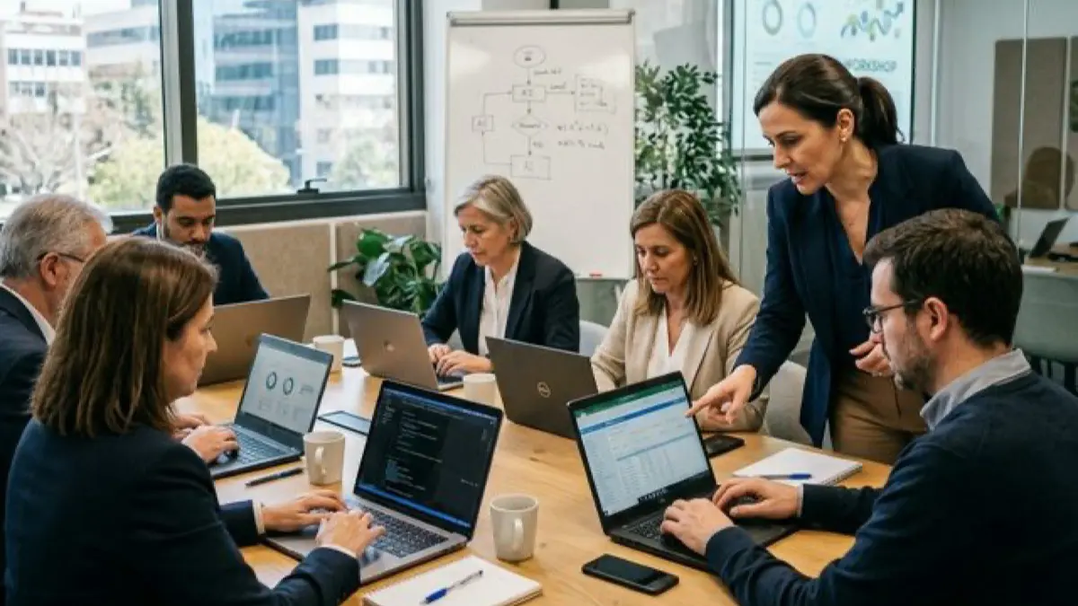 Formación en IA para equipos durante sesión práctica en empresa